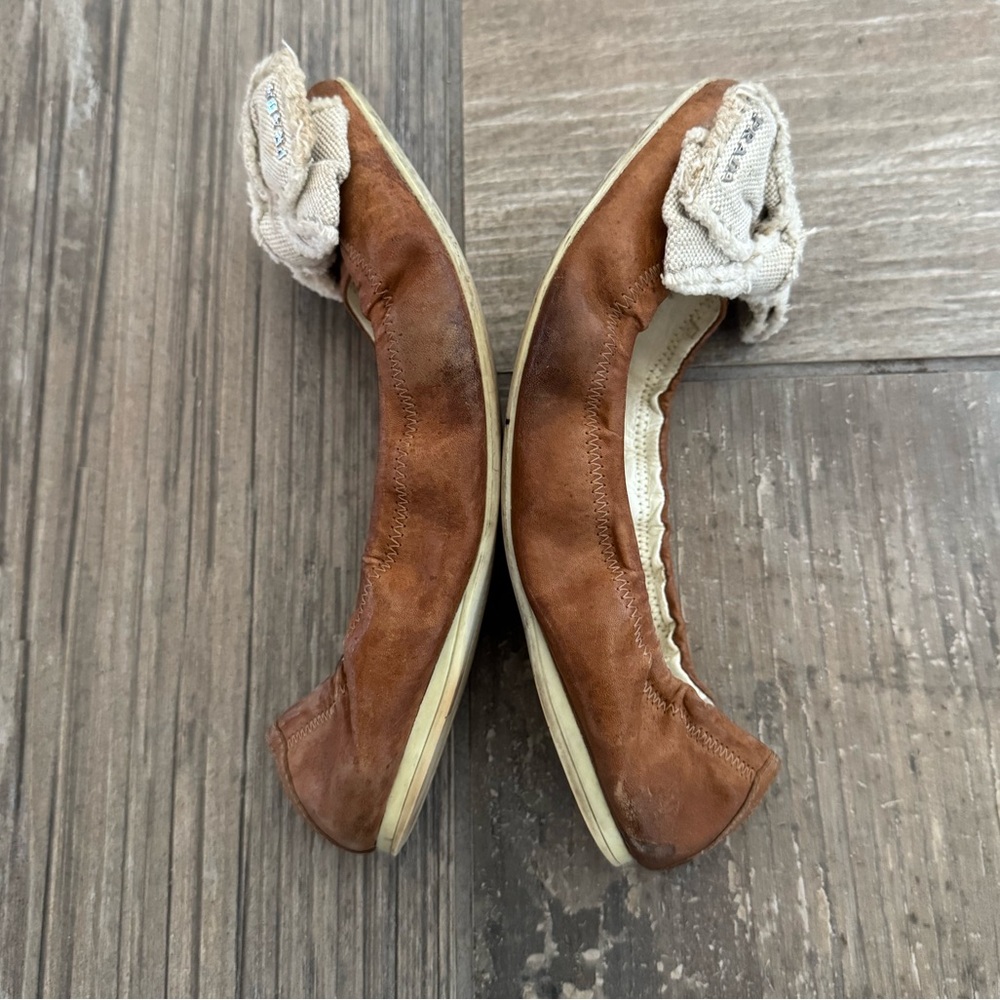 Prada Leather And Canvas Scrunch Bow Ballet Flats Size 38 - Picture 10 of 11